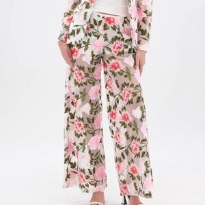 AKIRA Floral Wide-Leg Pink Patterned Women’s Pants SZ L